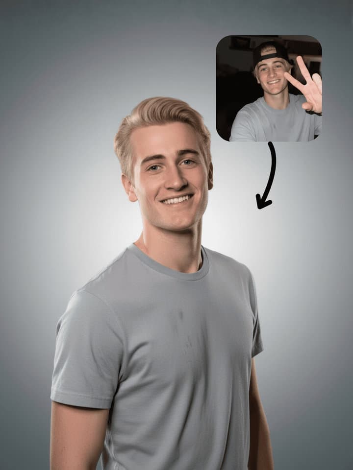 AI-generated professional LinkedIn headshot example showing polished portrait with clean background